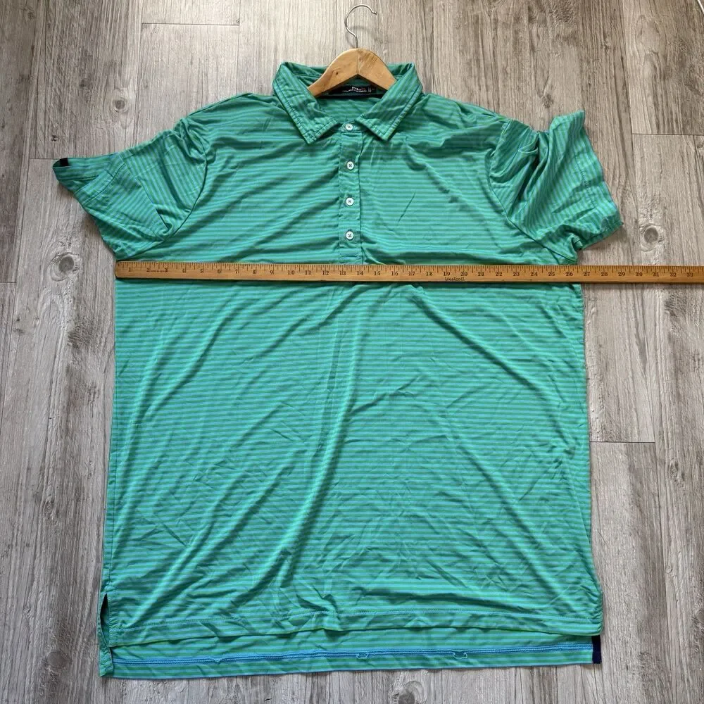 RLX Ralph Lauren Polo Shirt Mens 2XL Green Blue Striped Golf Short Sleeve